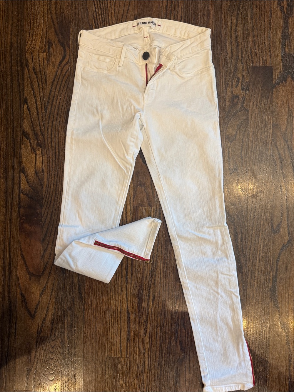 Etienne Marcel White Skinny Jeans with Red Accent